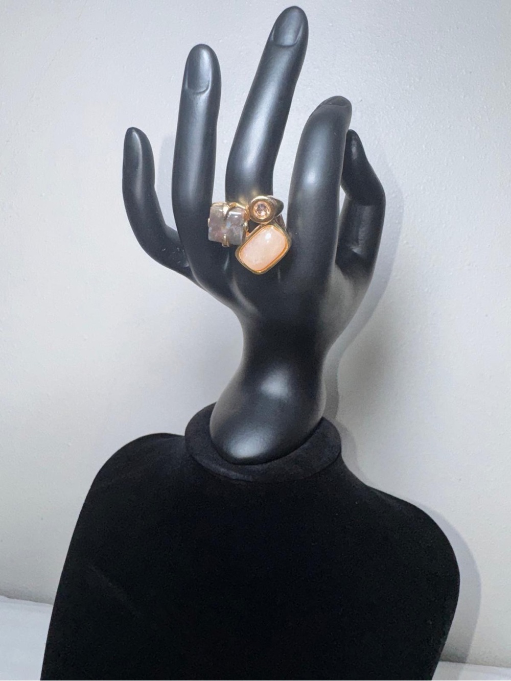 Gold-Tone Pink and Clear Multi-Stone Statement Ring SZ8